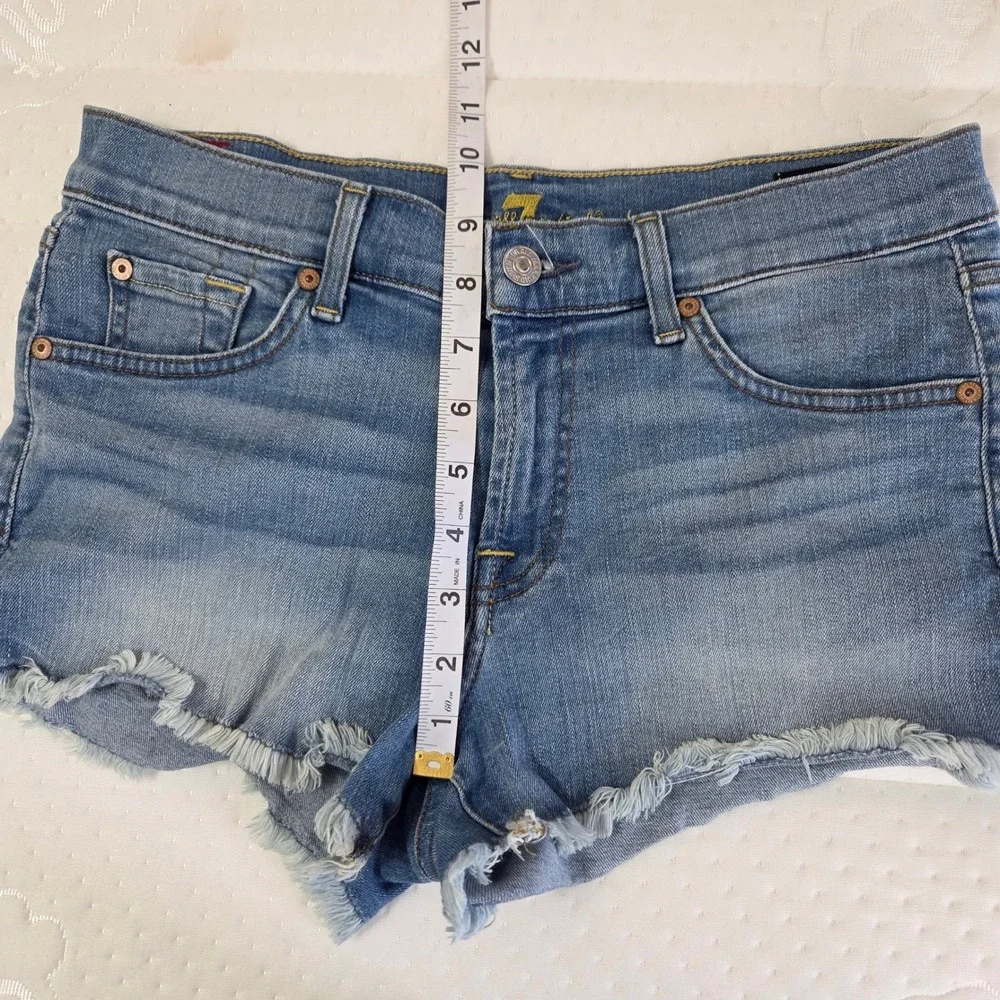 3 / $30 7 For All Mankind Cutoff Denim Shorts Size‎ 27 Blue Frayed Hem - Picture 8 of 8